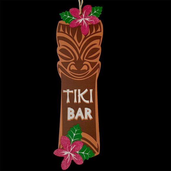 TIKI BAR Wood Sign Luau Aloha Hawaiian Hibiscus Flowers Wall Door Island Decor - Picture 2 of 8